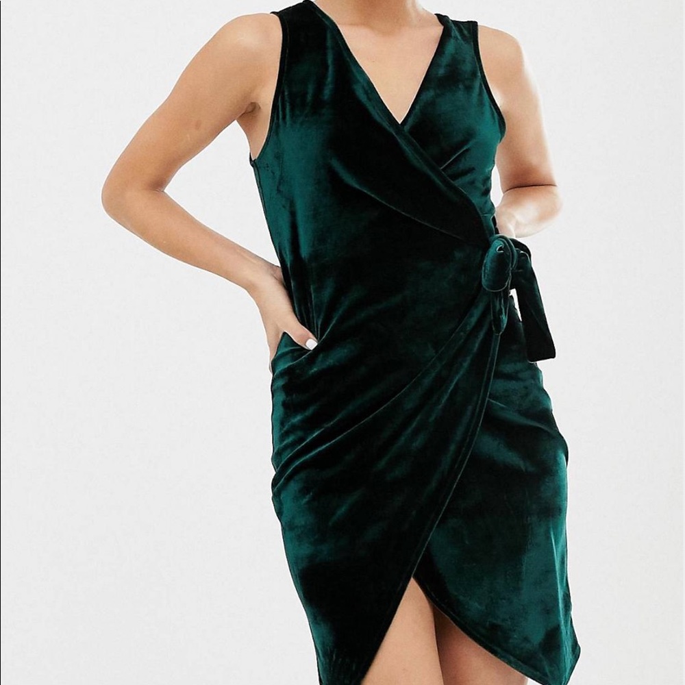 ASOS Green Velvet Wrap Dress